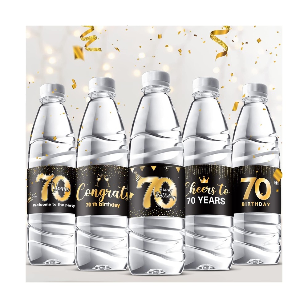 Tenare 72 Pcs Black and Gold Happy 70th Birthday Party Decorations Mini Wine …