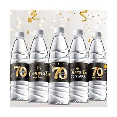 Tenare 72 Pcs Black and Gold Happy 70th Birthday Party Decorations Mini Wine …