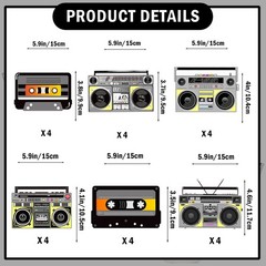 24 Pcs Music Centerpieces for Table 80s 90s Party Decorations Radio Boombox T…