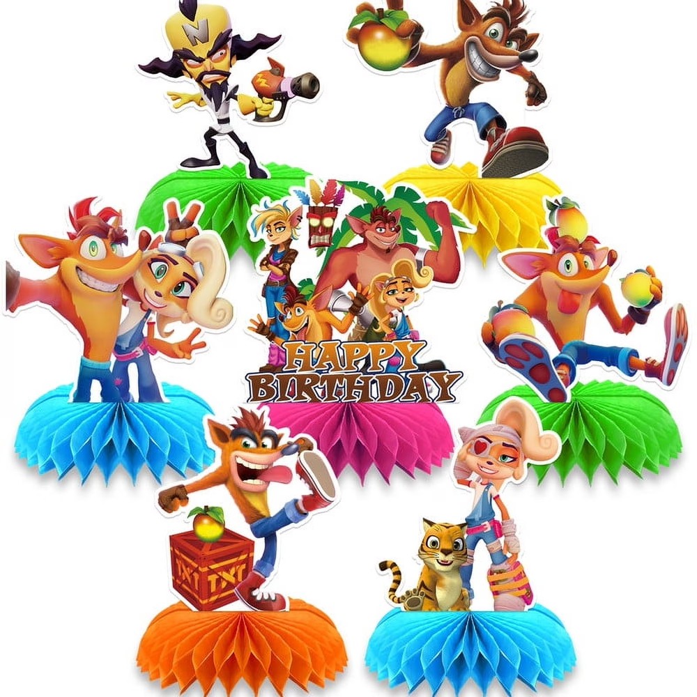 7Pcs Crash Bandicoot Honeycomb Centerpieces Party Supplies 3D Table Decorations