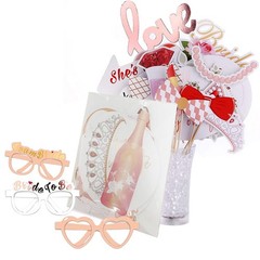 23 PCS Wedding Photo Booth Props, Rose Gold, Pink, Glitter, Pre-Assembled, Funny