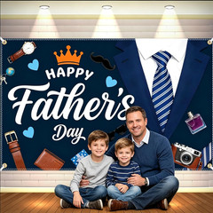 Happy Fathers Day Banner 6X4Ft with 32.8Ft Ribbon & 4 Brass Grommets, Polyester