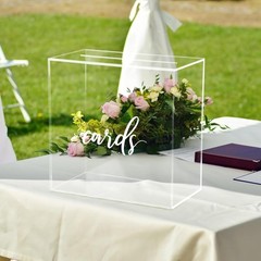 Hooqict Clear Acrylic Wedding Card Box with Slot 10 x 10 x 5.5 inch,