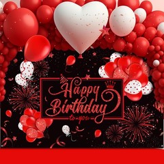 Happy Birthday Backdrop Banner Sign Poster Large Fabric Glitter Balloon Firework