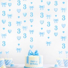 40Ft Blue 3rd Birthday Bow Garland Banner Heart Streamer Party Decor