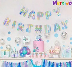 Iridescent Happy Birthday Banner, Pre-Strung Holographic Birthday Decorations…
