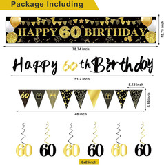 27Pcs 60Th Birthday Decorations for Men, Black Gold 60Th Party Decorations, Happ