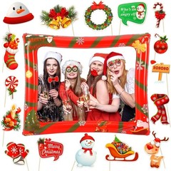 Christmas Photo Booth Props 53 PCS Set – Large Frame 30×25.6 in, Pose Sign Pi…