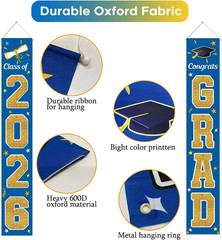 Graduation Decorations Class of 2026, Blue & Gold Congrats Grad Banner Hanging F