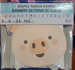 1st Birthday shaped ribbon ‘Pig’ Banner (4ct) 8.6ft x 6″ NEW cute!