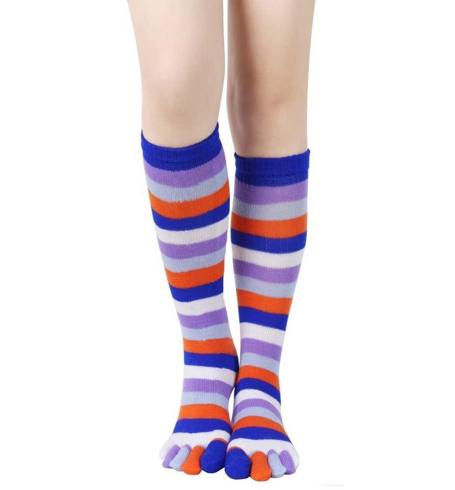Benefeet Colorful Rainbow Striped Toe Socks – Girls Womens Cute Long Knee Hi…