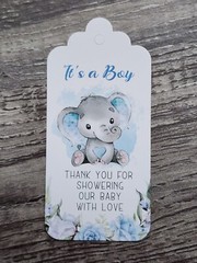 100 Elephant Baby Shower IT’S A BOY Blue Gray Thank You Party Favor Tag/Labels