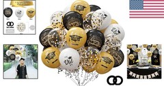 75 Pack Elegant Black & Gold Graduation Balloons Set – 12 Inch Celebration Decor