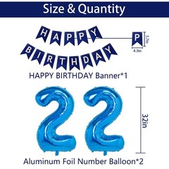 22nd Blue Party Decorations for Boys Girls Men , Happy 22 Balloons Supplies w…