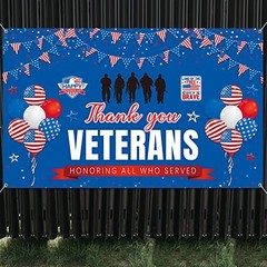 Thank You Veterans Backdrop Banner 73 x 43 Inch Stars and Stripes Patriotic