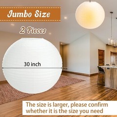 2 Pcs Chinese Paper Lantern 30″ Jumbo Round Lantern Lamp Japanese Hanging Bal…