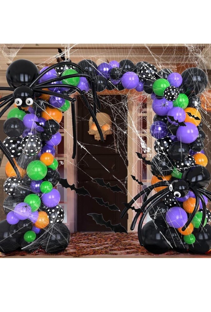 Halloween Balloon Garland Arch kit with Spider Web and 3D Bat Sticker