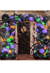 Halloween Balloon Garland Arch kit with Spider Web and 3D Bat Sticker