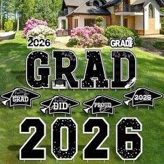 Extra-Large 14 PCS Class of 2026 Graduation Signs with Sturdy Stakes – Blue Gold