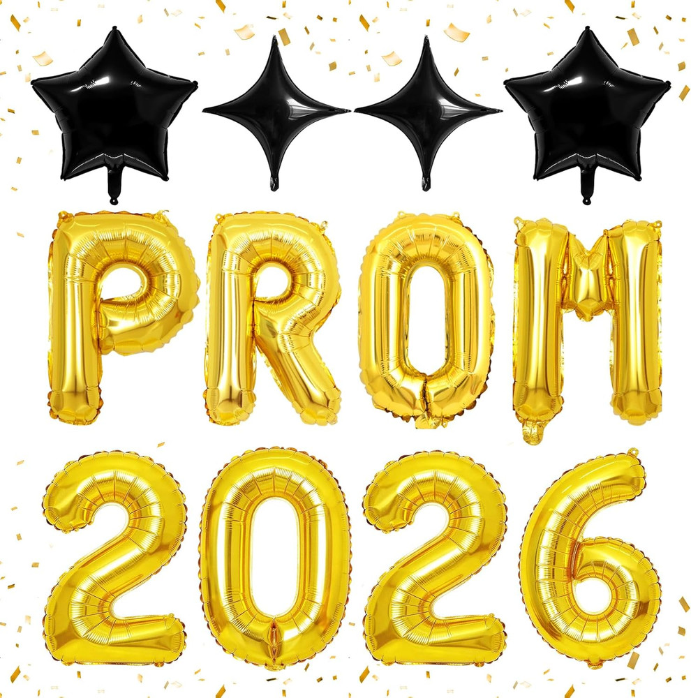 Prom 2026 Balloons Set, 12Pcs Gold Black Prom Decoration with 16 Inch Class of 2