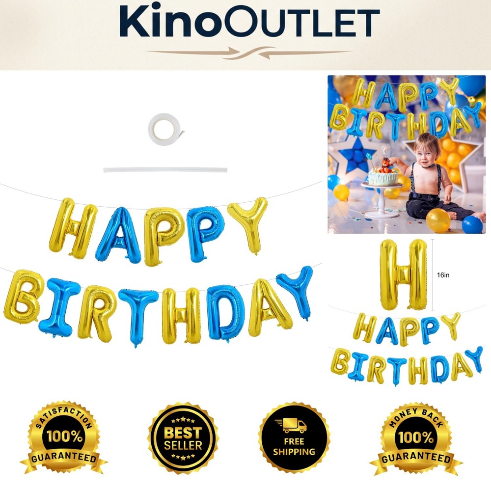 Reusable Happy Birthday Foil Balloon Banner – 15 Pcs Set for Any Celebration