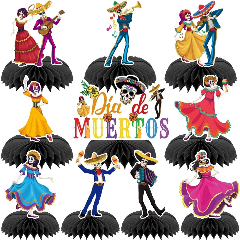 10 PCS Dia De Los Muertos Honeycomb Centerpiece Day of The Dead Halloween