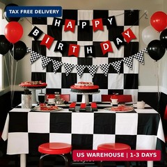 Letjolt Checkerboard Banner Racing Theme Party Garland 12 pcs 10 Feet | Black an