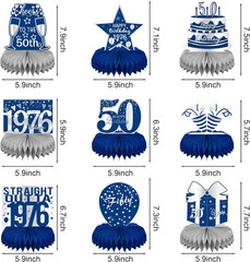 50Th Birthday Decorations for Men – Blue and Silver Honeycomb Centerpieces for 5