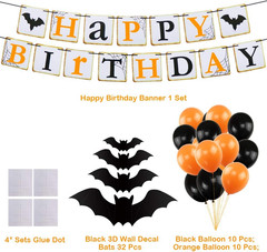 Halloween Party Decorations – Orange Black Latex Balloons, Happy Birthday Banner