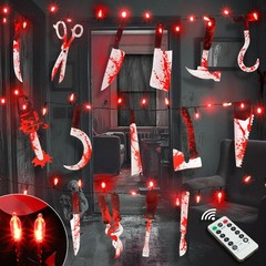 [Timer & 8 Modes] Halloween Party Decorations Bloody Banner with 50LED Red St…