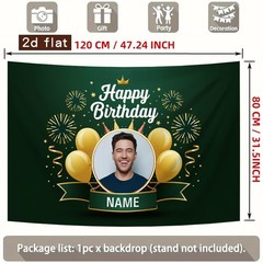 Personalized Banner Name Photo 2D Flat Birthday Banner Crown Men Party Backdrop☋