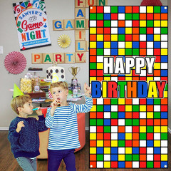 Colorful Cube Birthday Party Backdrop Banner Puzzle Game Themed Door Cover Color