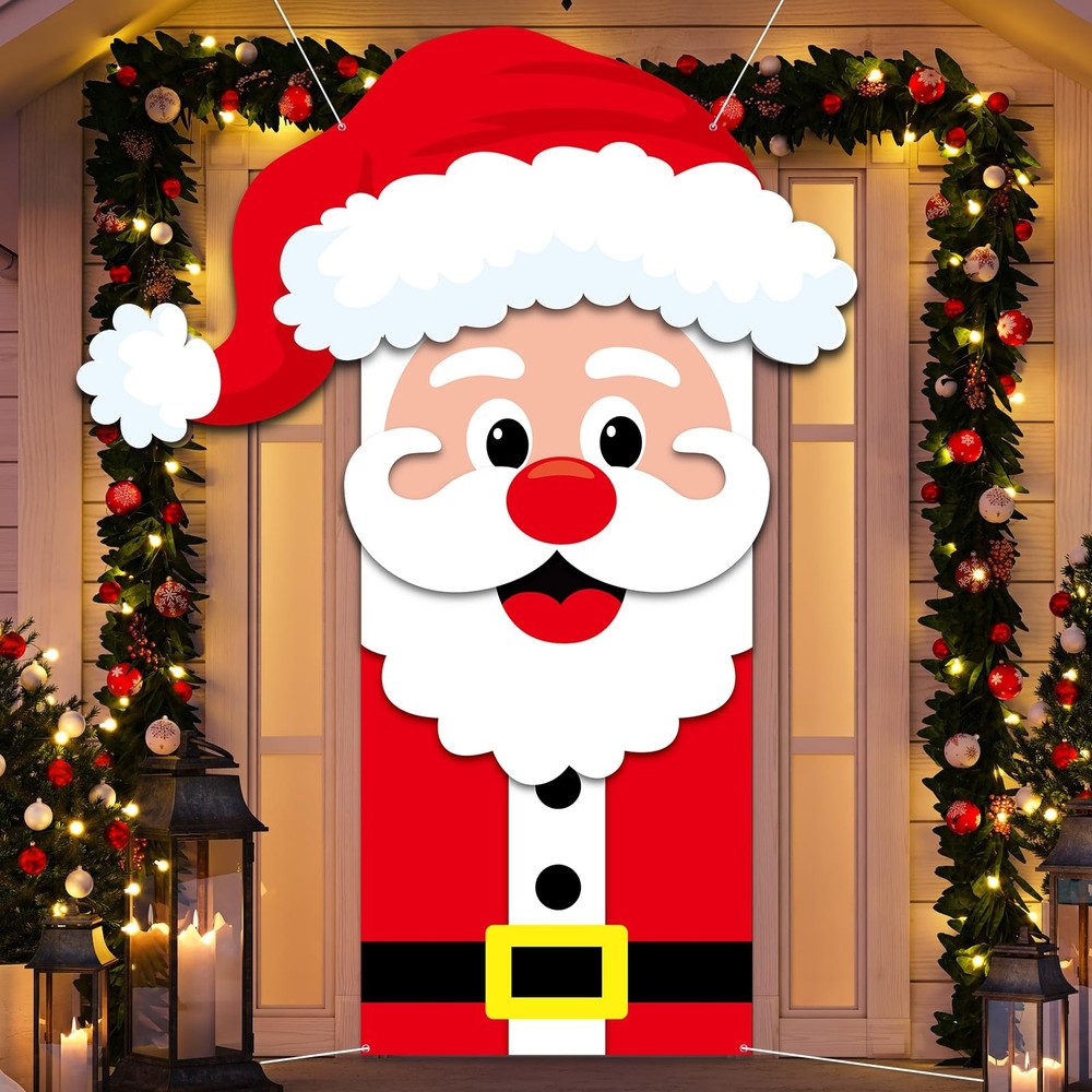 Large Christmas Door Cover Decoration Santa Claus Shaped Door Banner Xmas Doo…