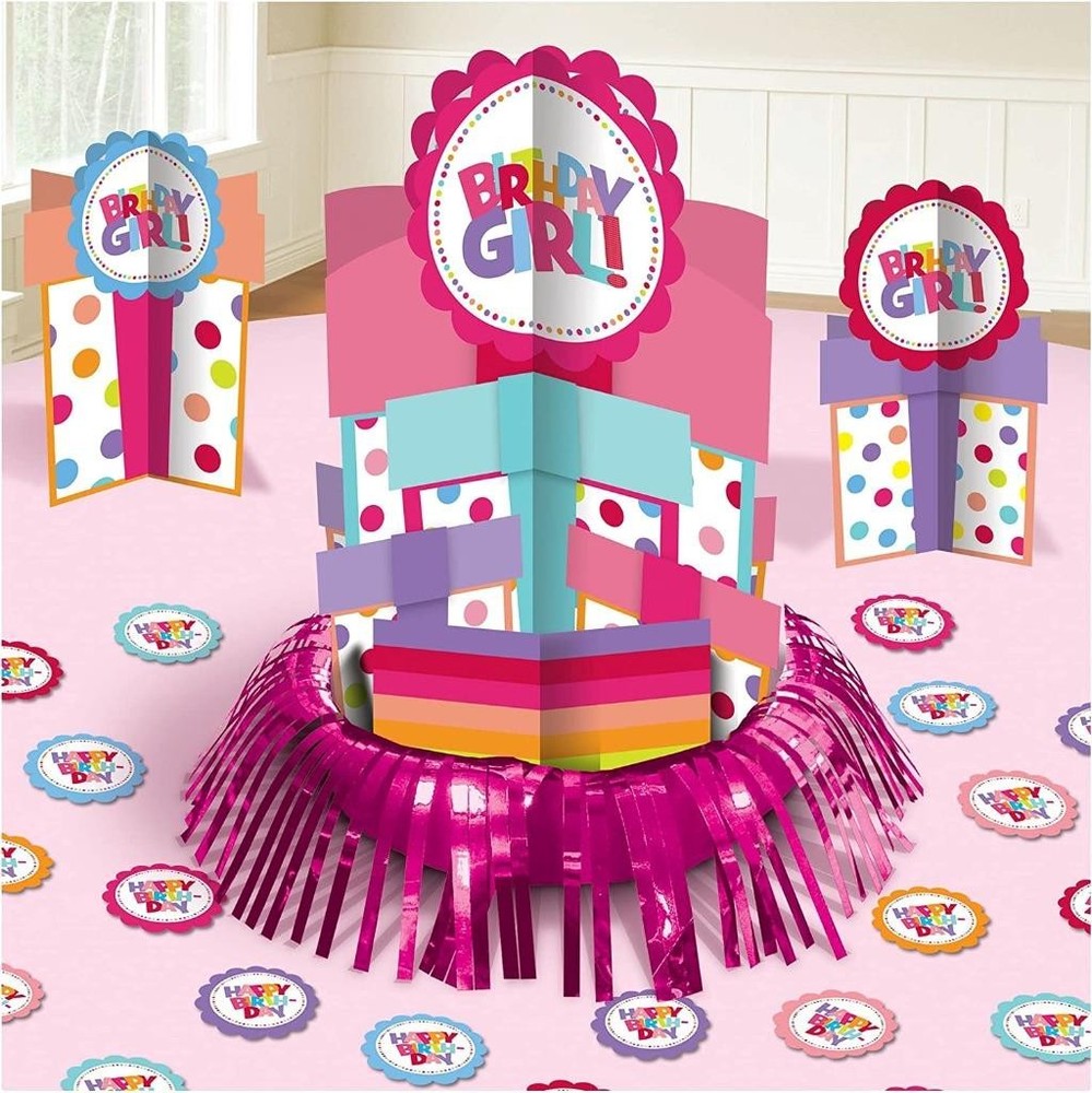 Birthday Girl Table Decorating Kit Centerpiece Party Supplies 3 Pc + Confetti