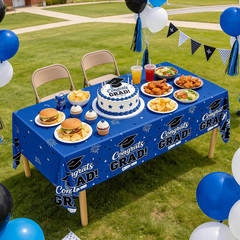3Pcs Graduation Tablecloth, Blue Graduation Decorations 2026 Gongrats Grad Table