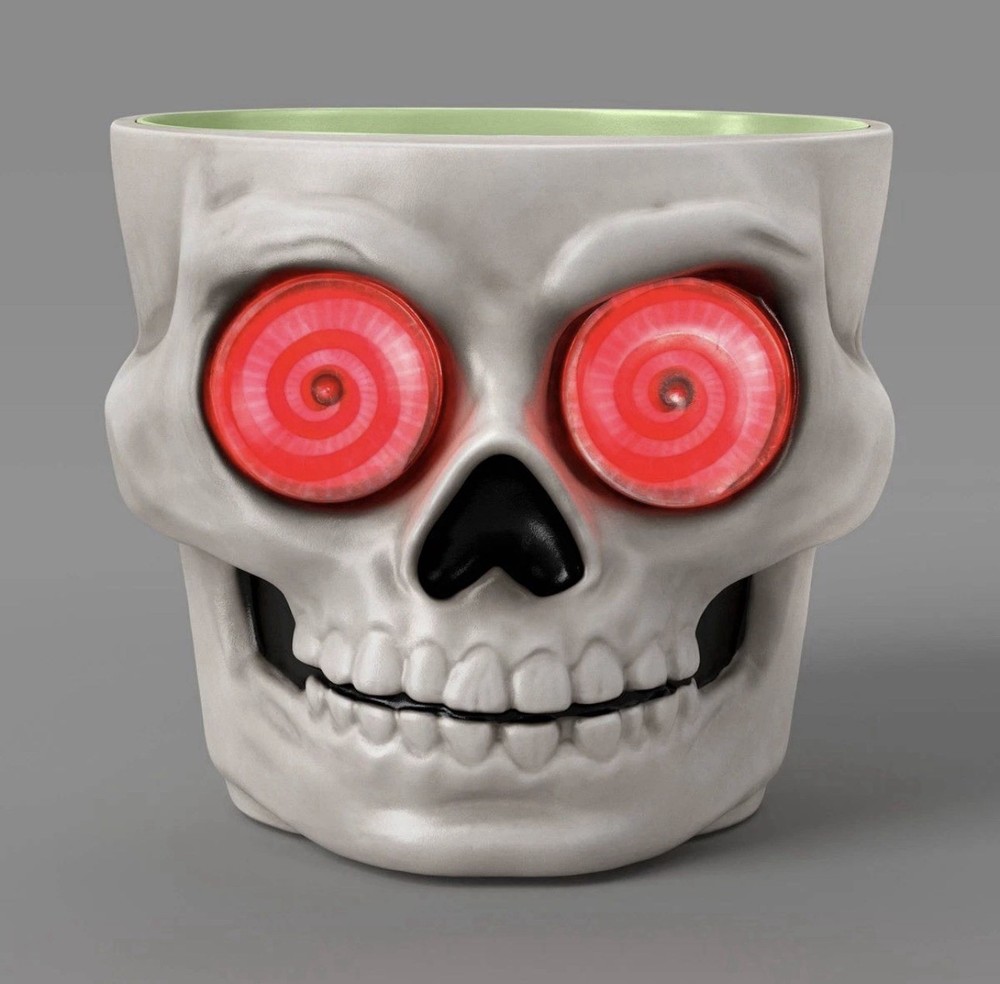Halloween Light Up Skull Candy Bowl w/ Sound LED Rotating Eyes 8” Decor Presale