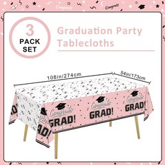 Stylish Pink Plastic Tablecloths for Graduation Parties – 54×108 Inches, 3 Count
