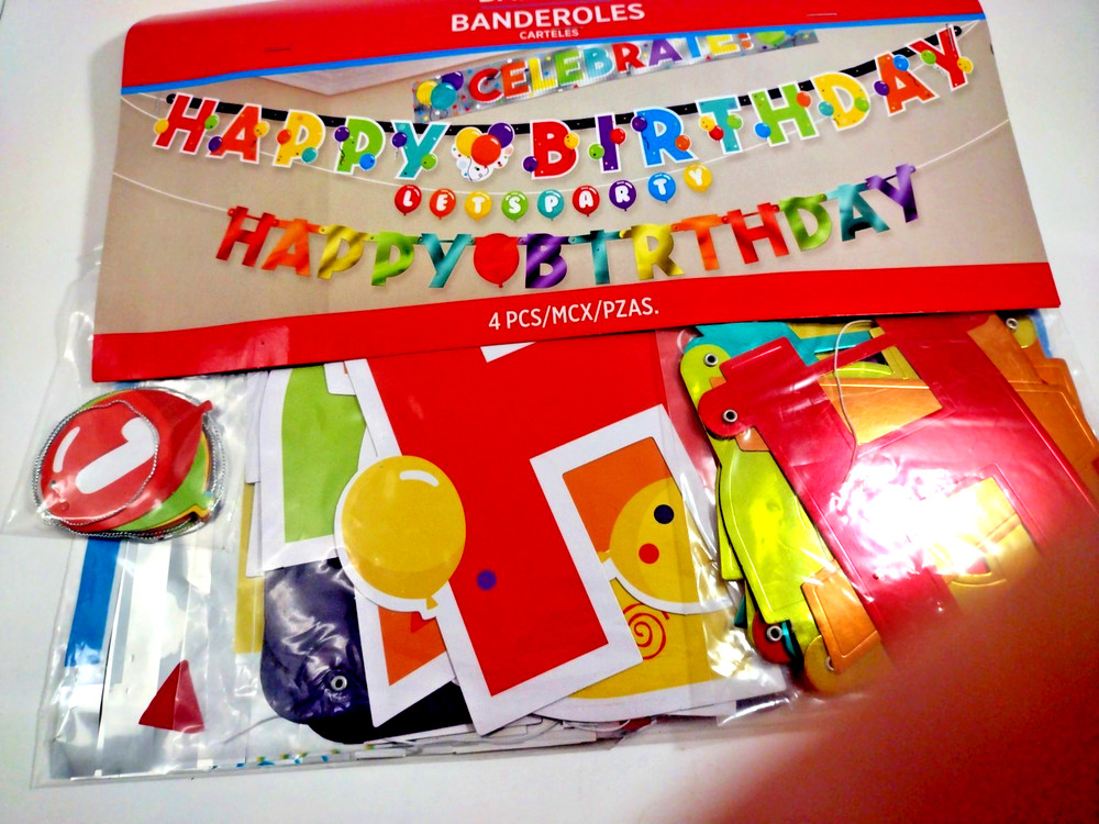 Birthday Celebration Multicolor Paper & Foil Banners, Confetti, Cupcake,Unicorn
