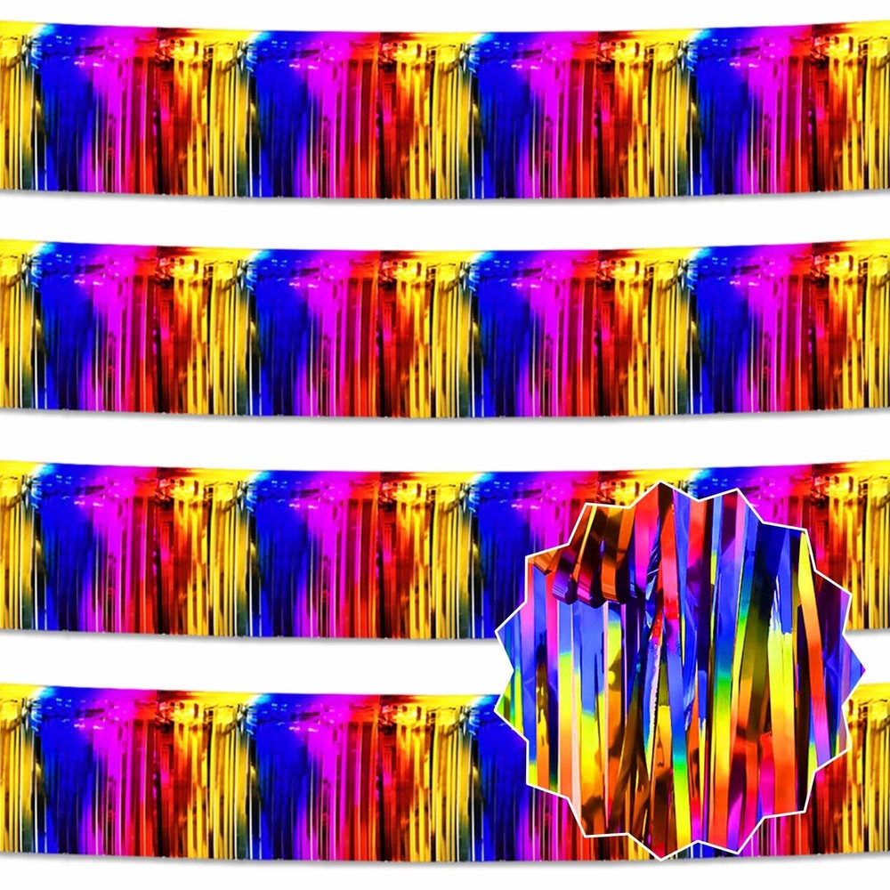 4 Pack 10 Ft Rainbow Foil Fringe Garland Metallic Streamers Tinsel Banner Wal…