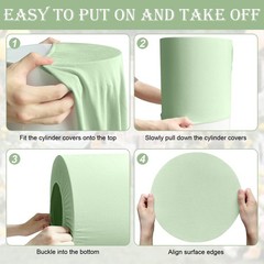 SaitiMade Set of 5 – Sage Green Cylinder Pedestal Stand Covers, Spandex Cylinder