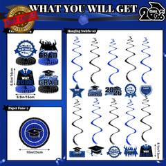 Graduation Decorations 2026-Blue and Black Graduation Party Decorations Supplies