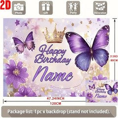 1x Custom Happy Birthday Backdrop Banner Custom Photo Butterflies Floral Print♪