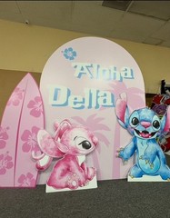 Stitch & Angel props Theme Backdrop Birthday, Surfboard prop, Aloha & Luau Theme