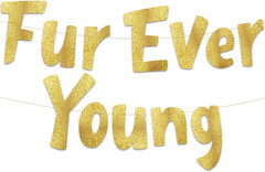 Furever Young Pink Glitter Banner Dog & Cat Birthday Decorations Funny Puppy and