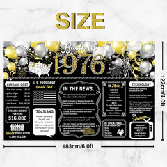 50Th Birthday Black Gold Party Decoration Back in 1976 Backdrop Large Banner Bir