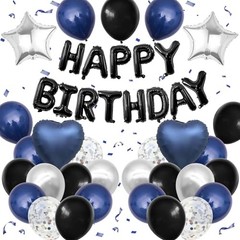and Black Birthday Decorations for Men,Blue Black White Balloons Navy Blue