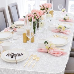 12 Pack Plastic Lace Tablecloth, White Plastic Table Cloths for Parties Dispo…