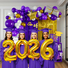 Purple Graduation Decorations 2026 Set of 4 GRAD Balloon Boxes with Balloon Arch