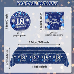 Blue 18th Birthday Decorations for Boys Girls Navy Blue Silver Happy 18th Bir…