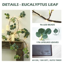 Lighted Eucalyptus Garland Battery Operated with Timer – 6.56Ft 96 Artificial…